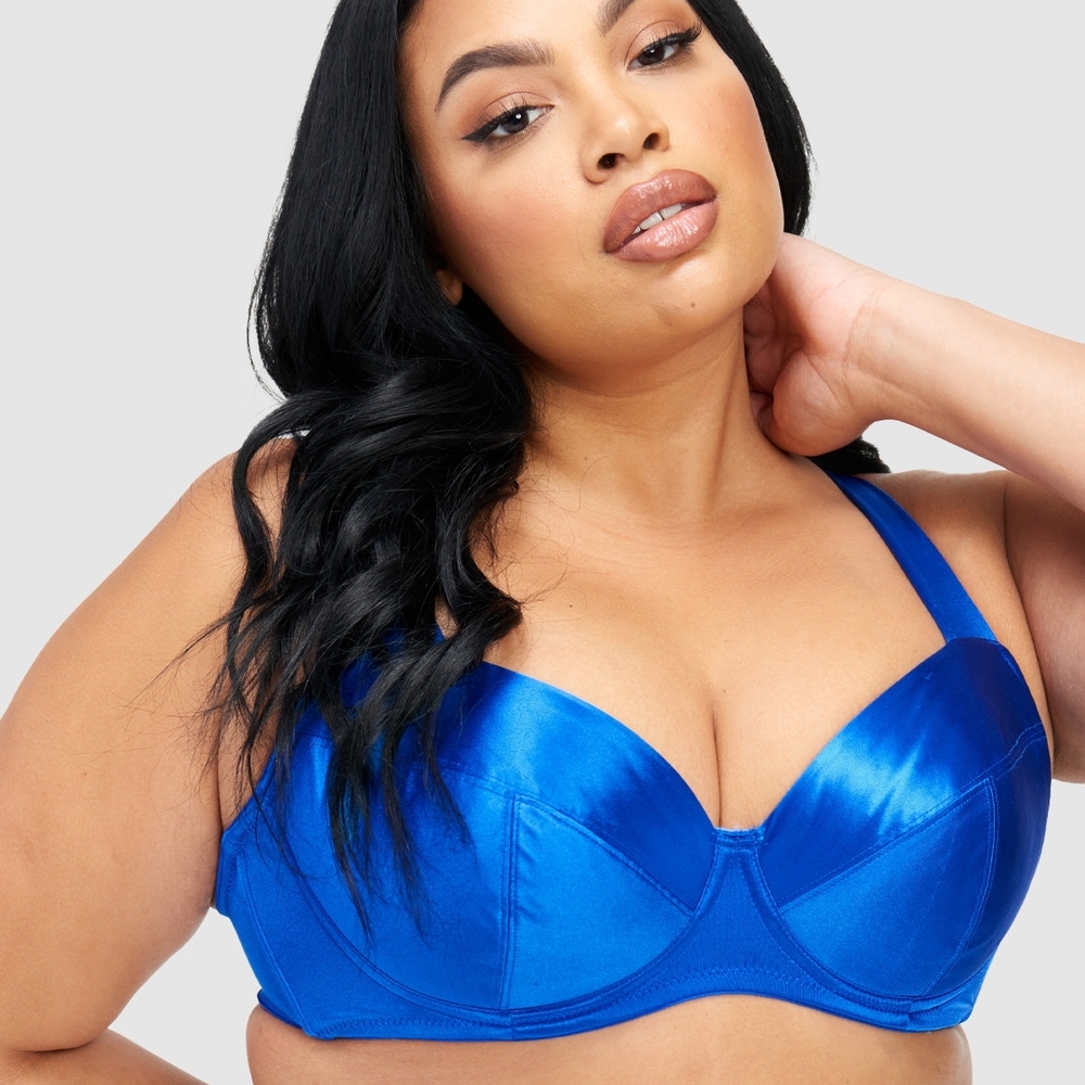Frederick's Of Hollywood Vibrant Blue Satin Bra View 3